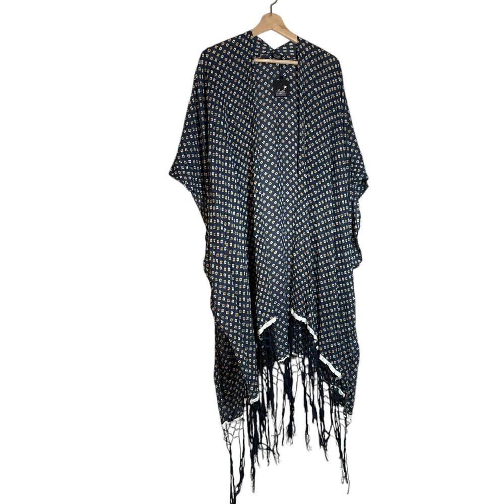 Roffe Floral Print Fringed Kimono Cardigan NWT OS
